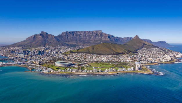 Aerial view of Cape Town with Table Mountain, South Africa